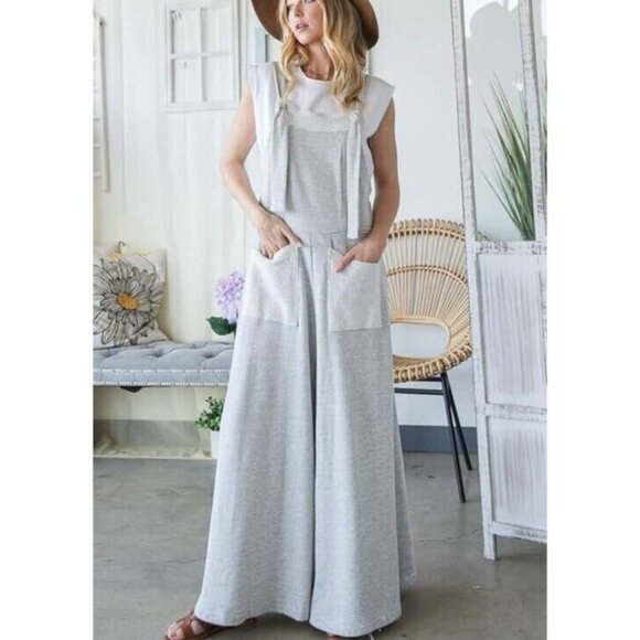 Bucket List Pants - Bucket List Women's Gray French Terry Slouchy Overalls Jumpsuit Size Medium